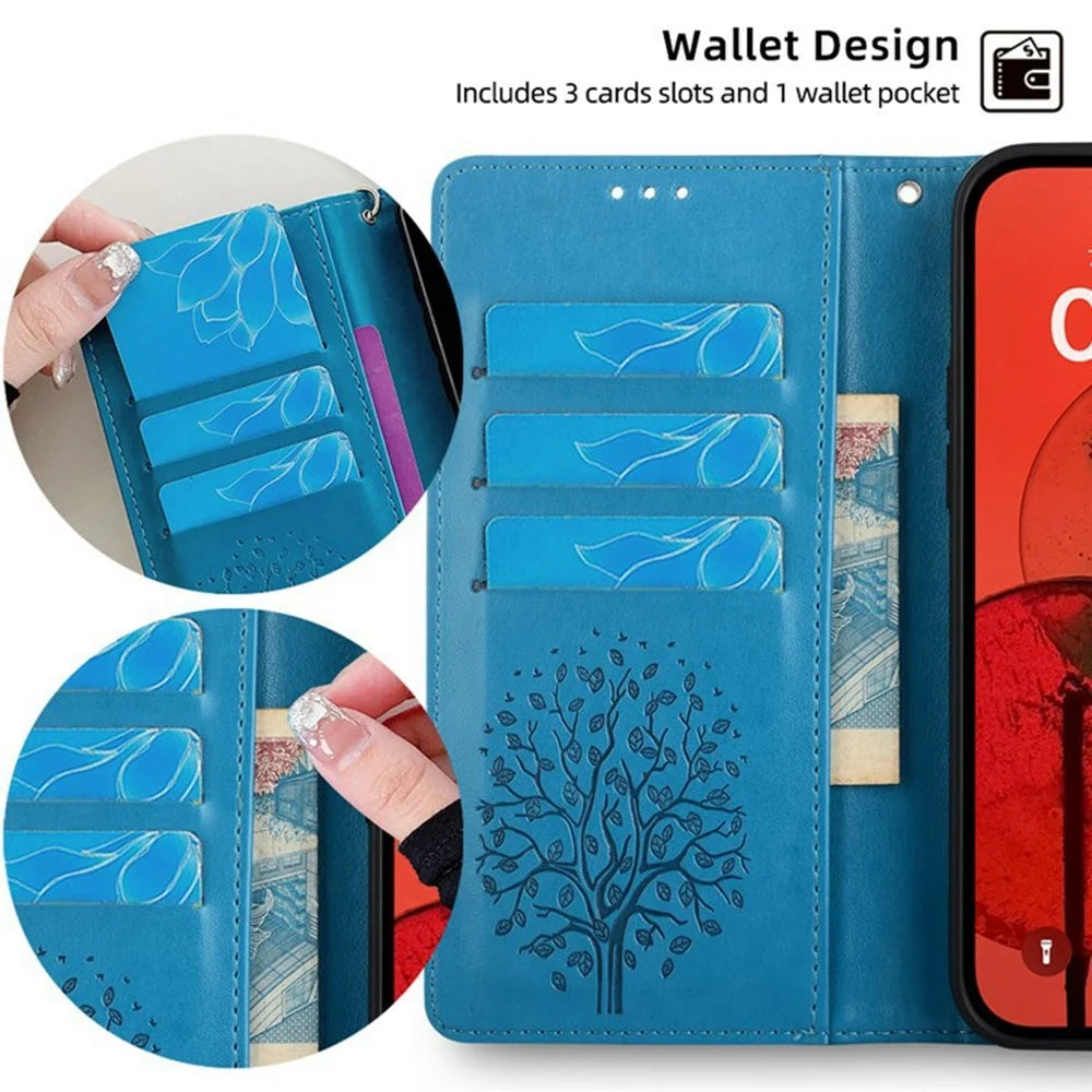 For TCL 50 Pro NxtPaper 5G / 50 NxtPaper 5G Case PU Leather Wallet Phone Cover Tree Deer Imprinted - Blue - 5
