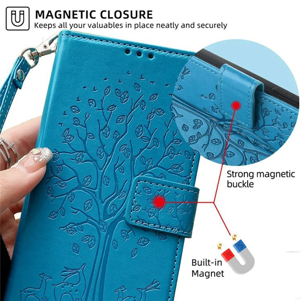For TCL 50 Pro NxtPaper 5G / 50 NxtPaper 5G Case PU Leather Wallet Phone Cover Tree Deer Imprinted - Blue - 6