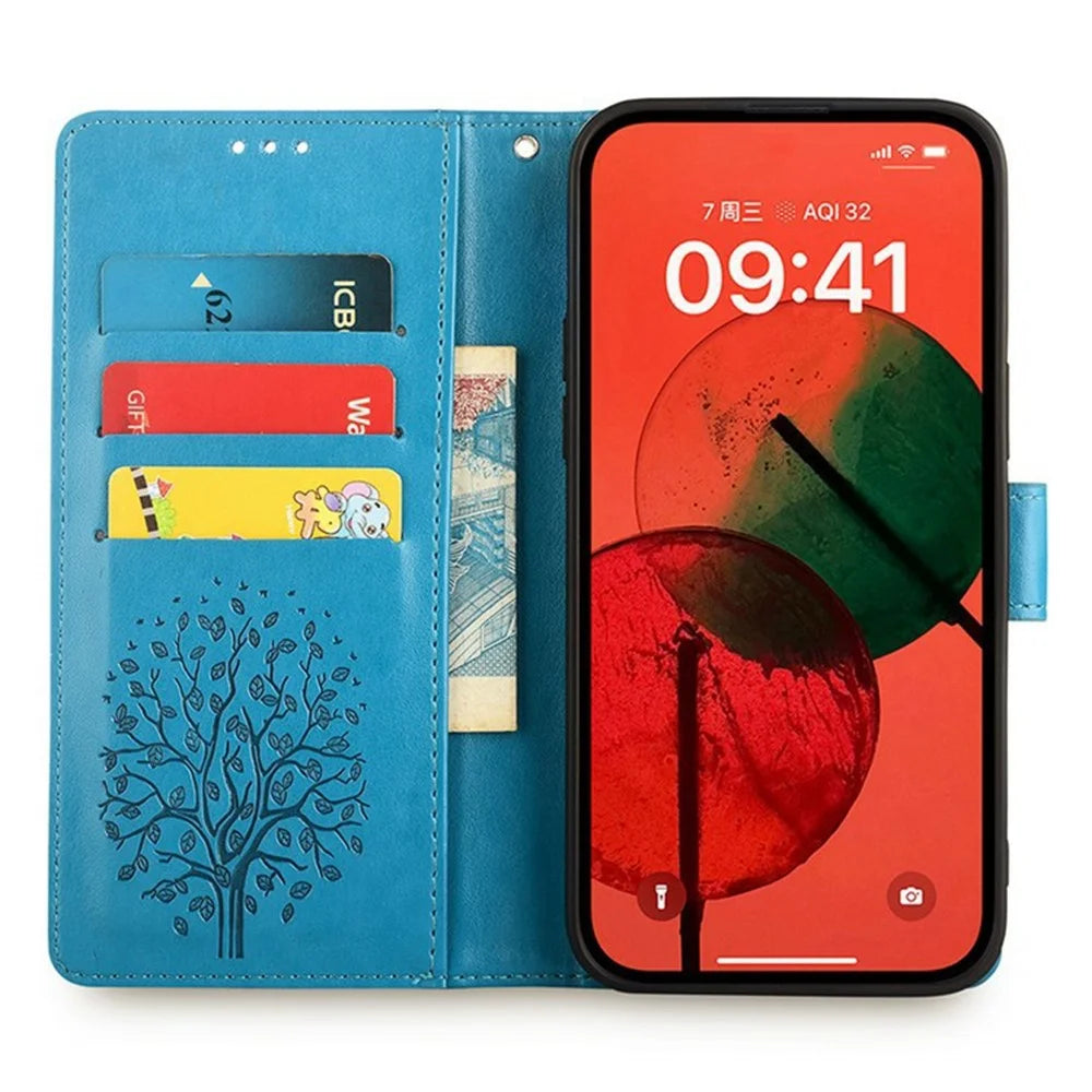 For TECNO Spark 30 4G Case PU Leather Wallet Phone Cover Tree Deer Imprinted - Blue - 2