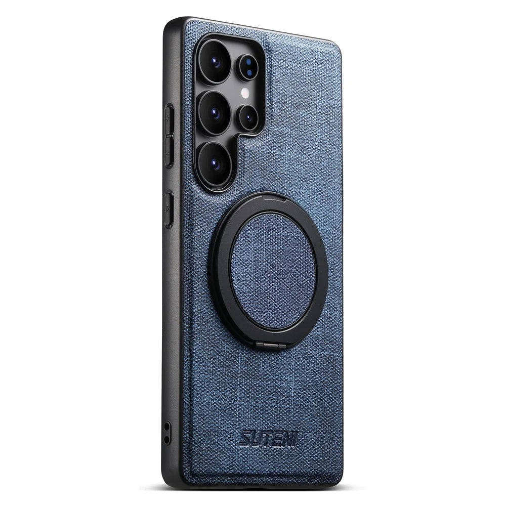 SUTENI G3 For Samsung Galaxy S24 Ultra Magnetic Case Rotating Ring Kickstand Jeans Texture PU TPU Phone Back Cover - Blue - 2
