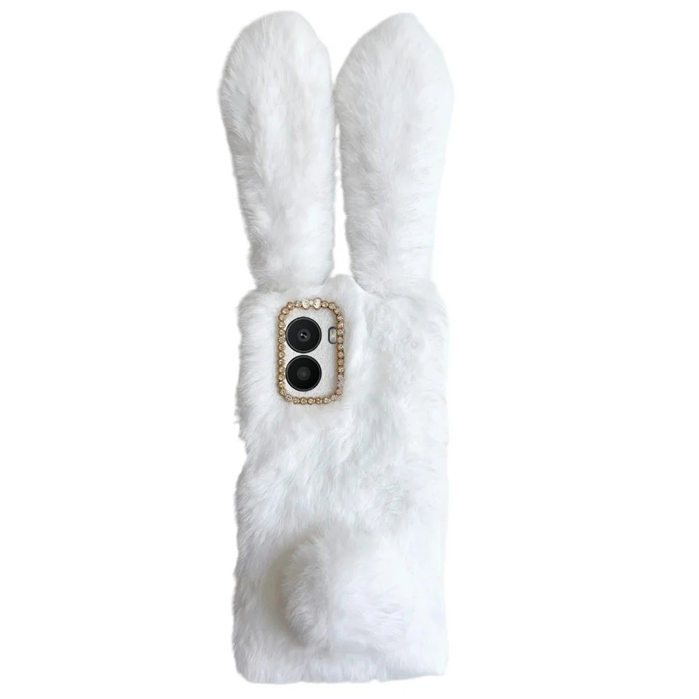 For HMD Fusion 5G Case Plush Cute Bunny Winter Fluffy TPU Phone Cover - White - 1