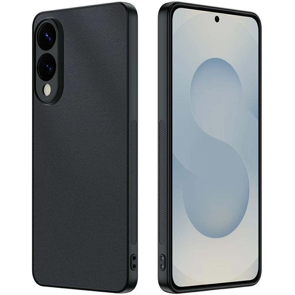 For Samsung Galaxy S25 Edge Case PU Leather Coated PC + TPU Anti-Drop Phone Cover - Black - 1