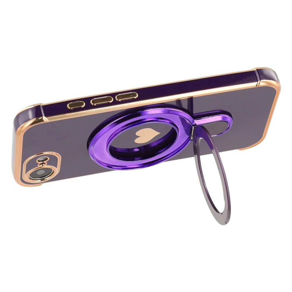For iPhone 17e / 16e Case Kickstand Electroplating Love Printing TPU Back Cover - Dark Purple - 4