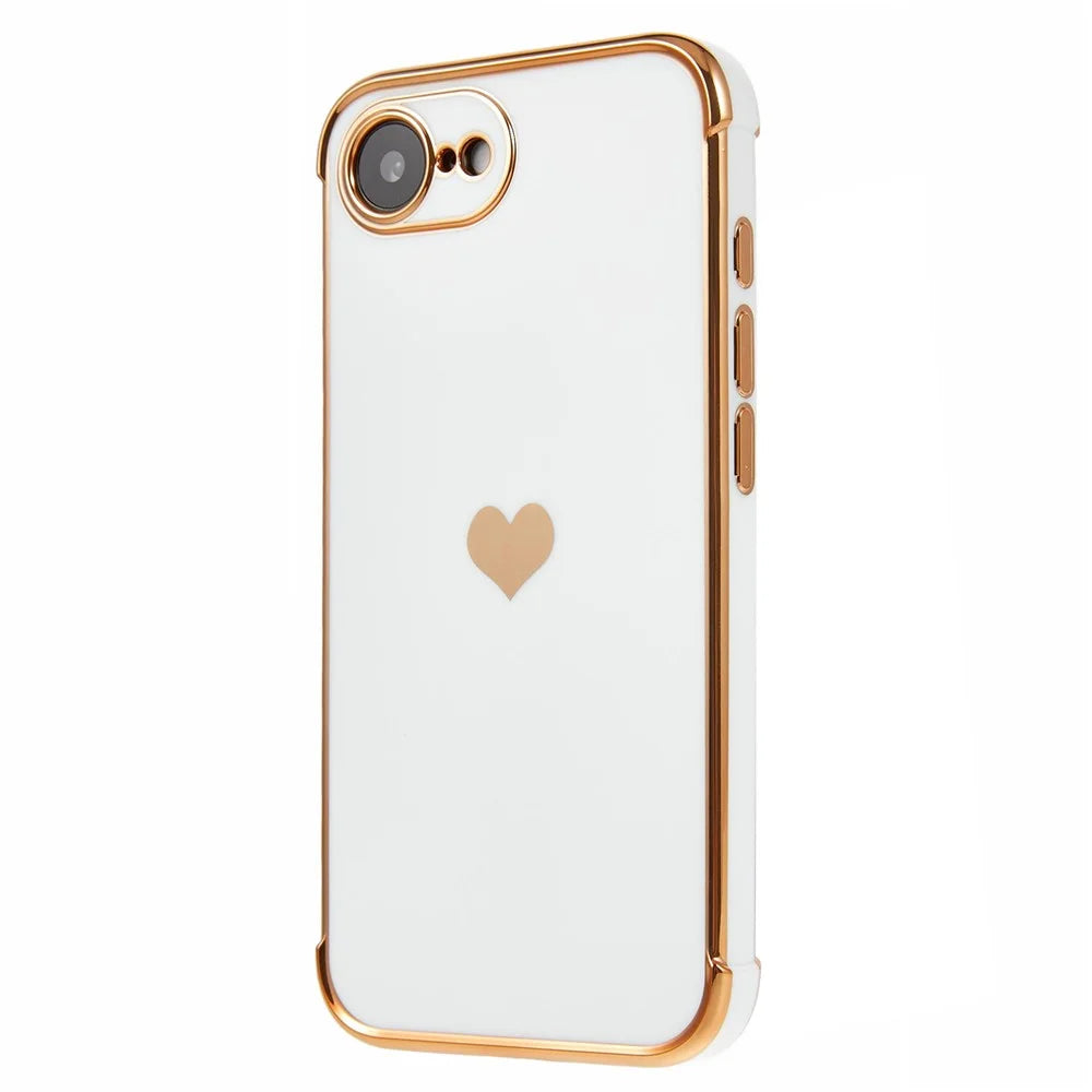 For iPhone 17e / 16e Case TPU Phone Back Cover Electroplating Heart Pattern - Ivory White - 1