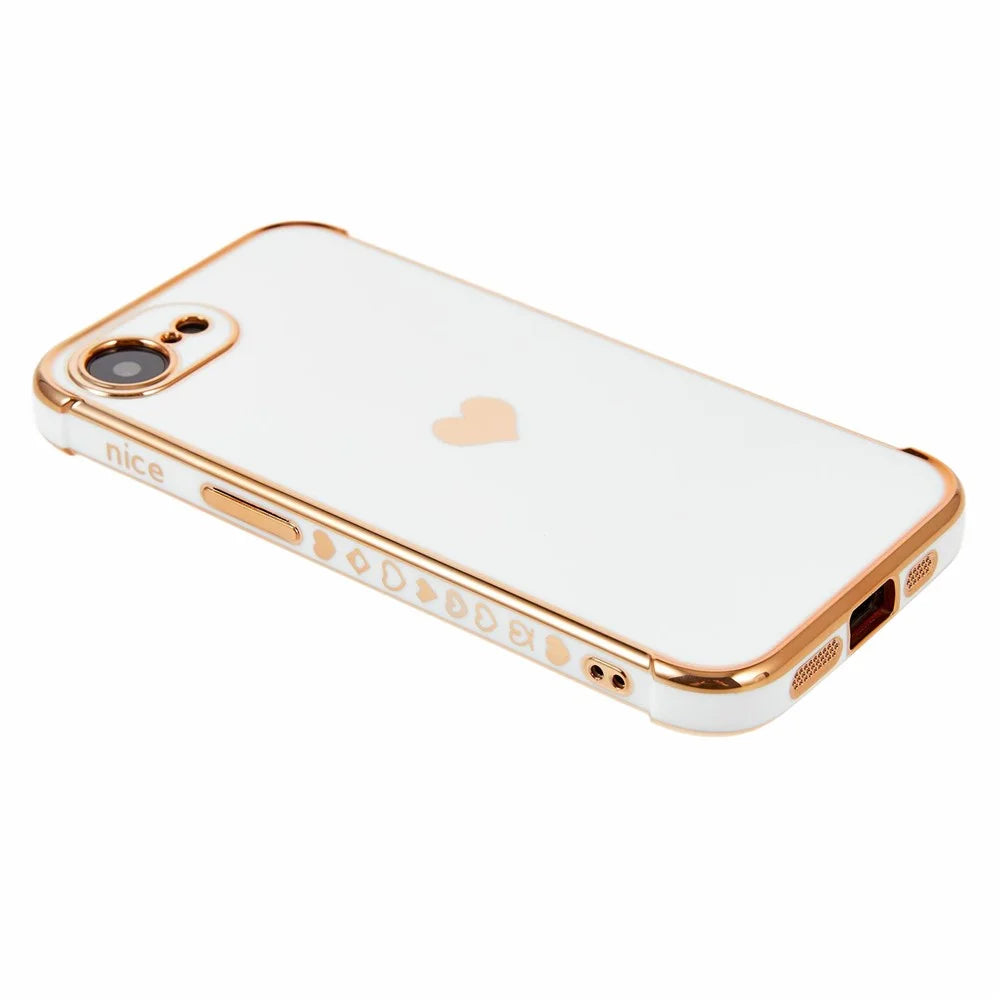 For iPhone 17e / 16e Case TPU Phone Back Cover Electroplating Heart Pattern - Ivory White - 4
