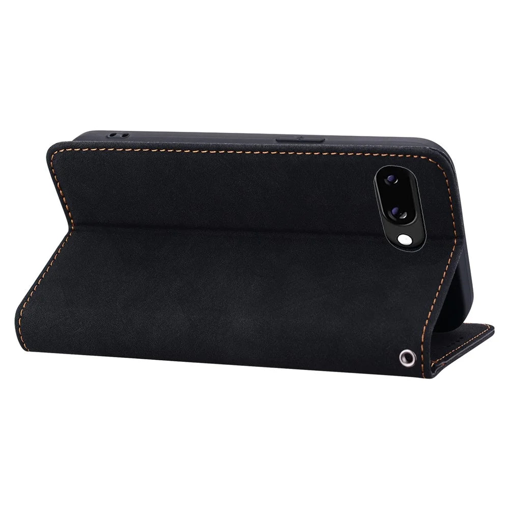 For Google Pixel 9a Case Lines Pattern Wallet Leather Phone Cover with Strap - Black - 3