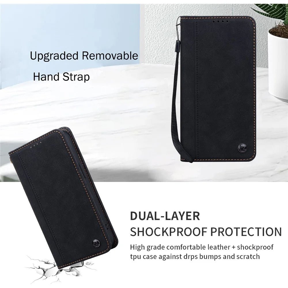 For Google Pixel 9a Case Lines Pattern Wallet Leather Phone Cover with Strap - Black - 6