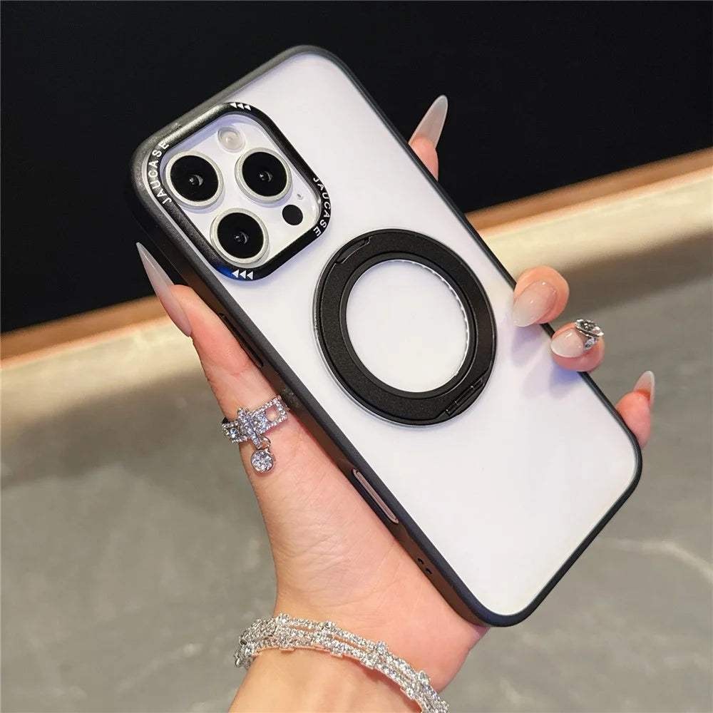 JAUCASE For iPhone 16 Pro Max Case Matte Clear TPU + PC Kickstand Cover Compatible with MagSafe - Black - 1