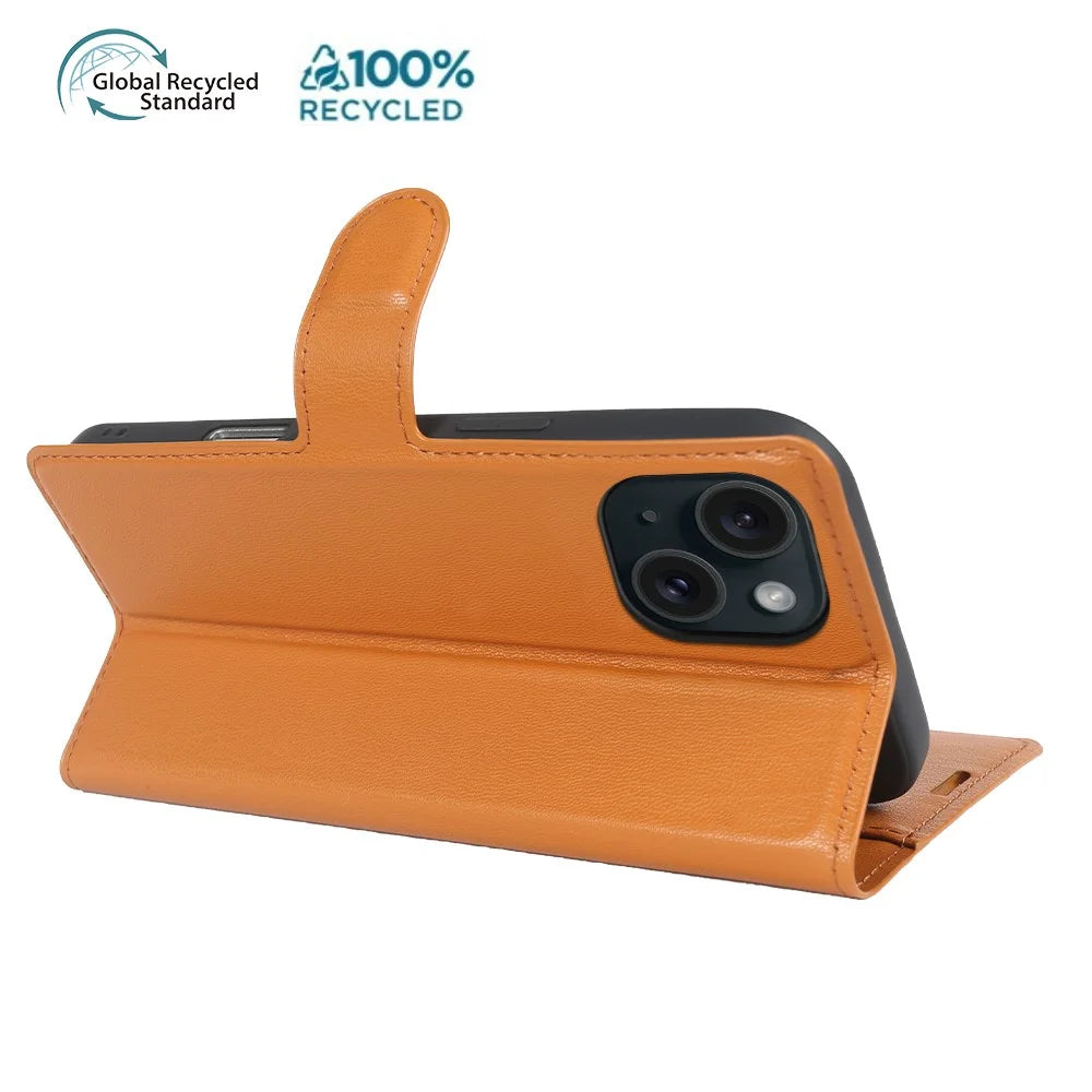 For iPhone 14 Stand Case Biobased Eco-Friendly RPET RPVB Slim Phone Cover with Wallet - Orange - 3