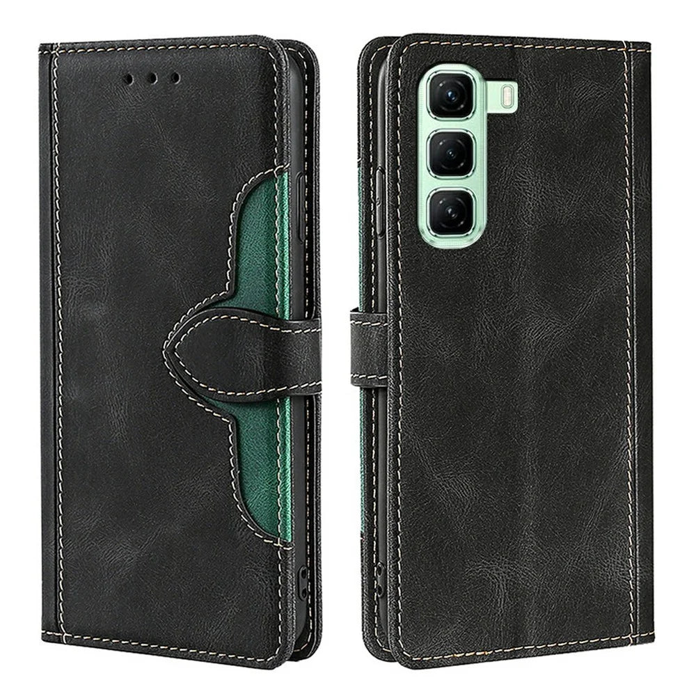 For Infinix Hot 50 4G Case Leather Wallet Phone Cover with Straw Hat Magnetic Clasp - Black - 1