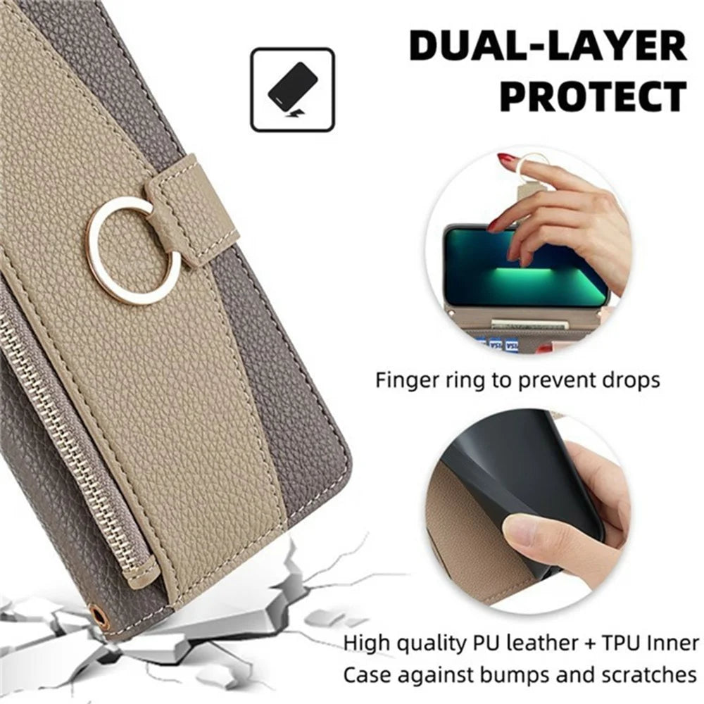 For itel A50C Case Mirror Wallet Leather Phone Cover with Chain Shoulder Strap - Grey - 5