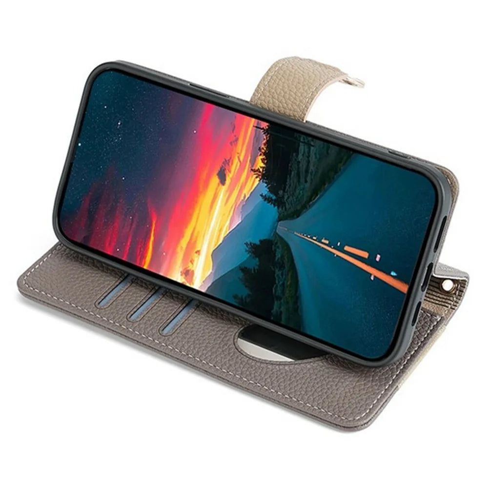 For TECNO Pova 6 Neo Case Mirror Wallet Leather Phone Cover with Chain Shoulder Strap - Grey - 3