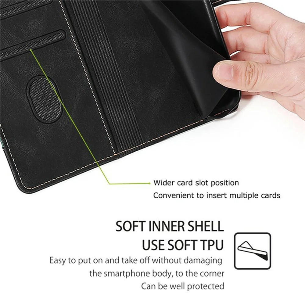 For TECNO Pova 6 Neo Case Leather Wallet Phone Cover with Straw Hat Magnetic Clasp - Black - 5
