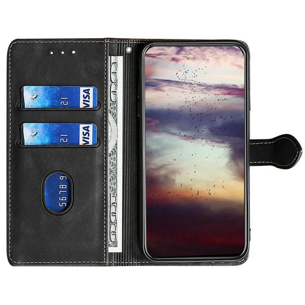 For TECNO Spark 30C 4G Case Leather Wallet Phone Cover with Straw Hat Magnetic Clasp - Black - 2