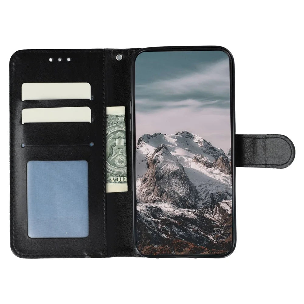 For Samsung Galaxy S25 Edge Case PU Leather Mandala Imprinted Design Wallet Phone Cover - Black - 2