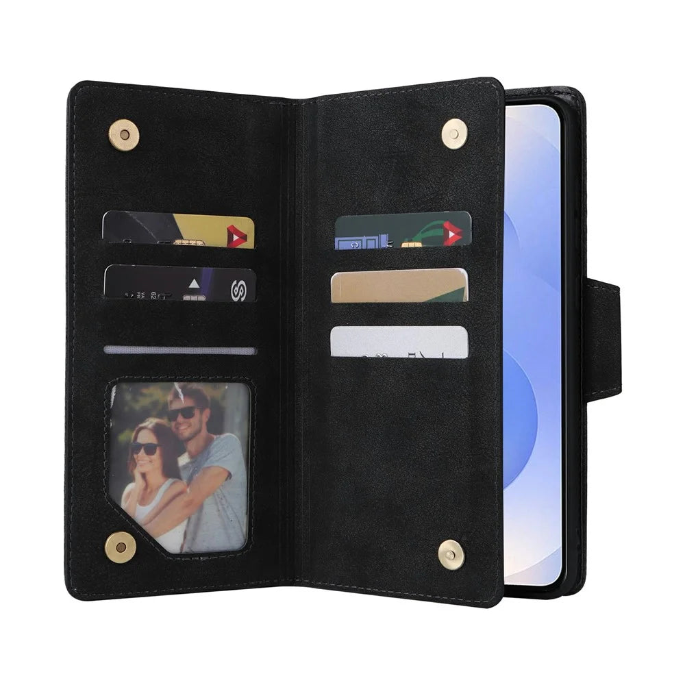 For Samsung Galaxy S25 Edge Case Zipper Wallet Leather Stand Phone Cover Rivet Decor - Black - 3