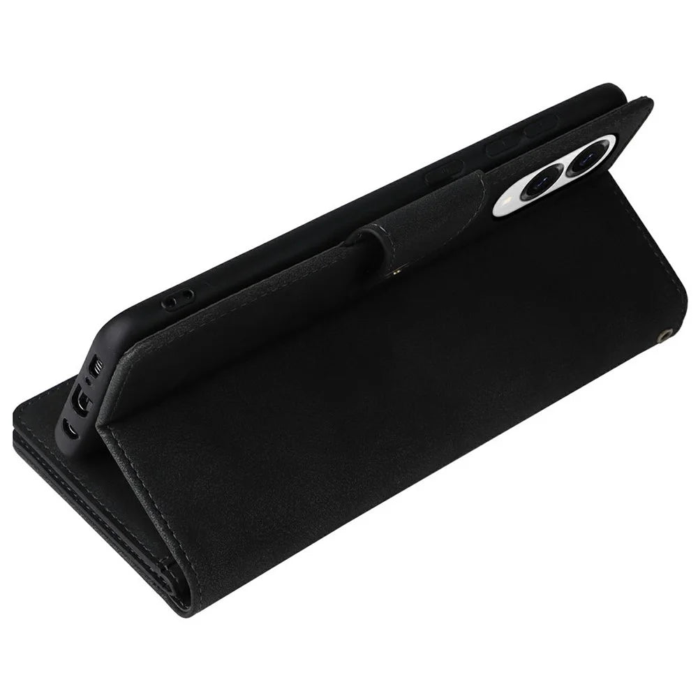 For Samsung Galaxy S25 Edge Case Zipper Wallet Leather Stand Phone Cover Rivet Decor - Black - 4