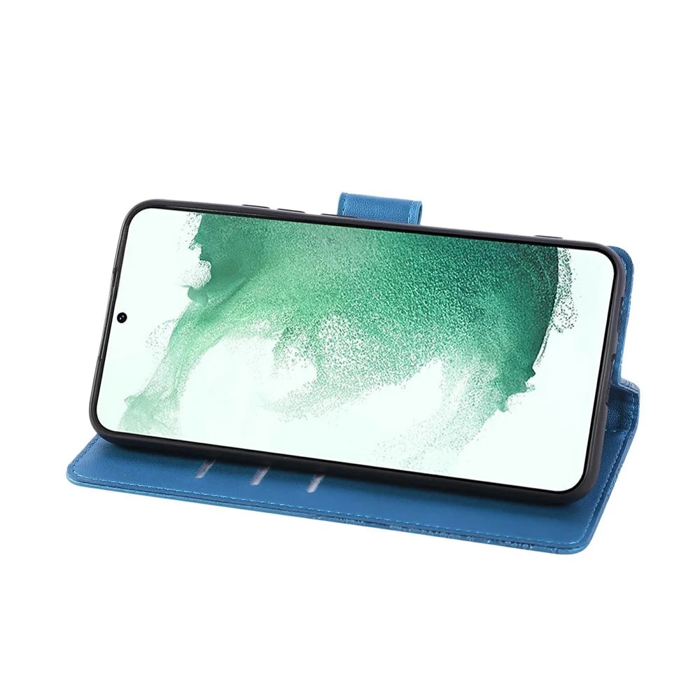 For Samsung Galaxy S22+ 5G Case Rose Flower PU Leather Wallet Phone Cover with 3 Card Slots - Blue - 4