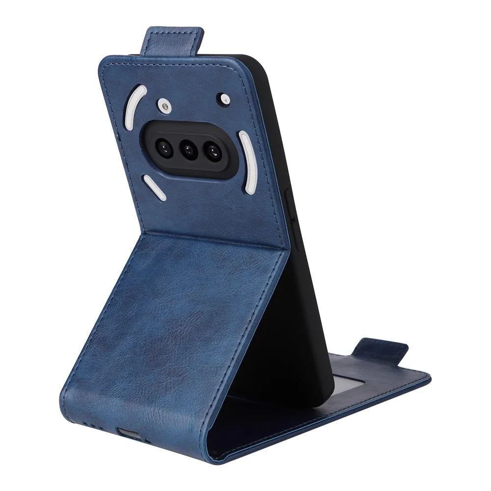For Nothing Phone (3a) Stand Case Magnetic Clasp Vertical Flip Leather Phone Cover with Card Holder - Dark Blue - 4