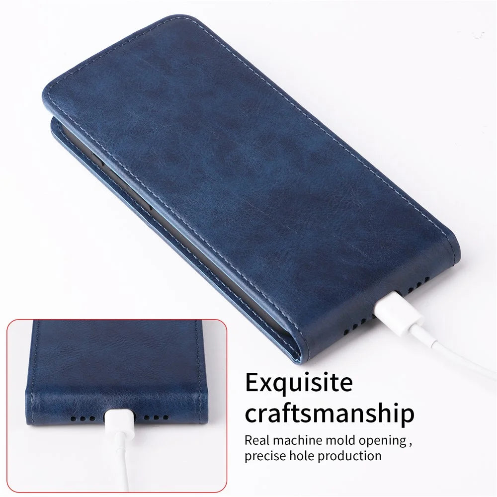 For Nothing Phone (3a) Stand Case Magnetic Clasp Vertical Flip Leather Phone Cover with Card Holder - Dark Blue - 7