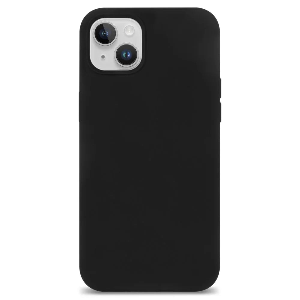For iPhone 14 Solid Silicone Phone Case Soft Fiber Lining Anti-Scratch Shockproof Back Cover - Black - 1