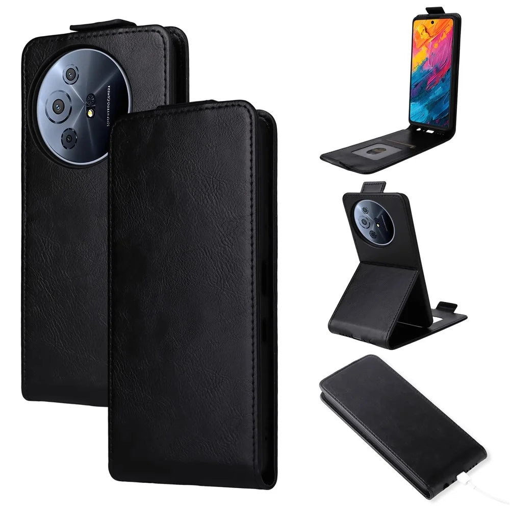 Leather Case For TCL 50 NxtPaper 5G / 50 Pro NxtPaper 5G / 60 XE Stand Magnetic Clasp Vertical Flip Phone Cover with Card Holder - Black - 1