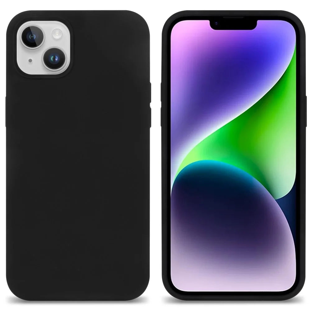For iPhone 14 Plus Solid Silicone Drop Protection Phone Case Soft Fiber Lining Slim Fit Shockproof Protective Cover - Black - 2