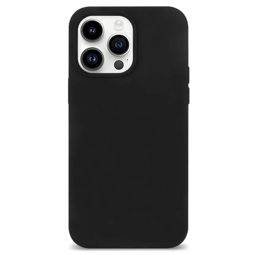 For iPhone 14 Pro Solid Silicone Phone Case Anti-Scratch Soft Fiber Lining Slim Thin Cover - Black - 1
