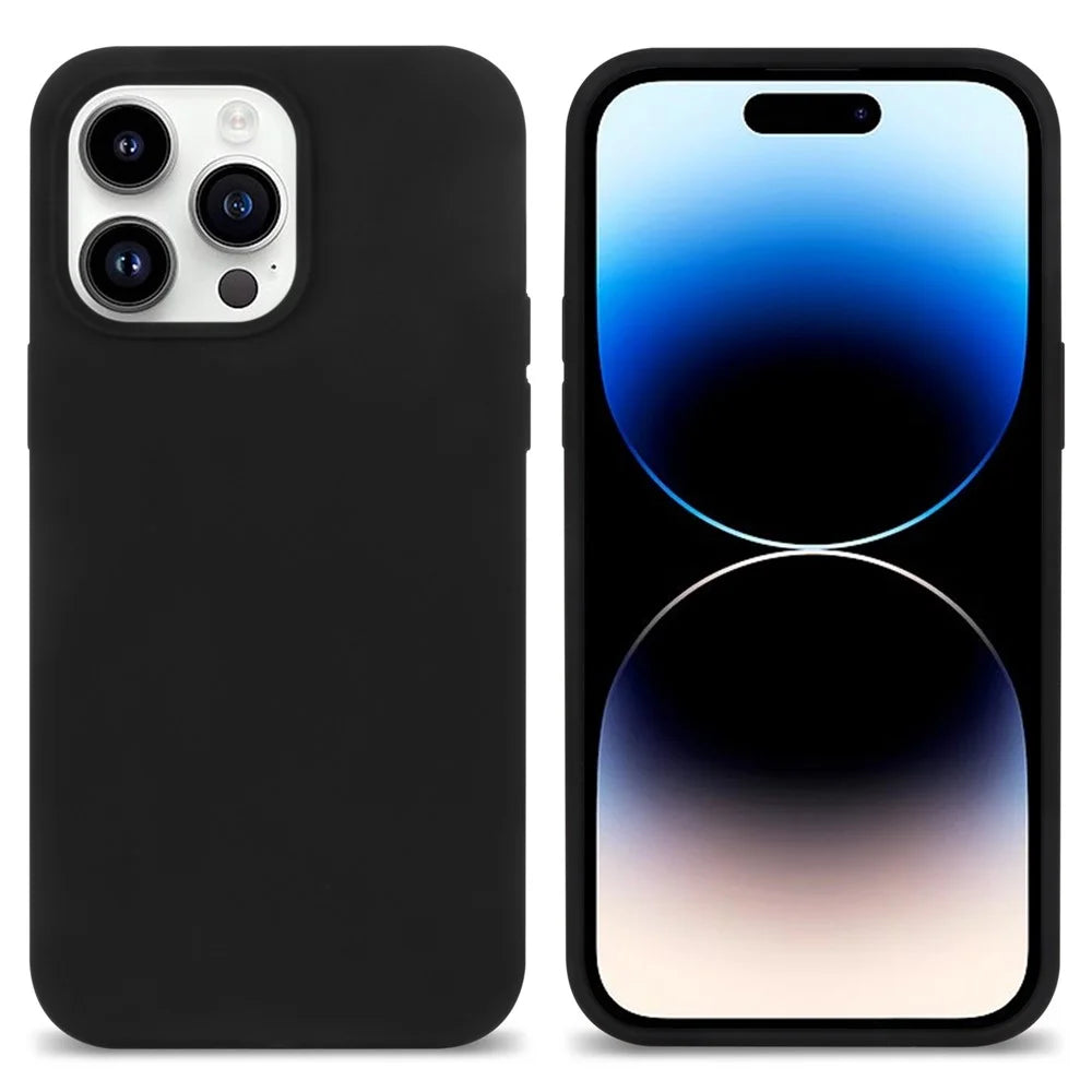 For iPhone 14 Pro Solid Silicone Phone Case Anti-Scratch Soft Fiber Lining Slim Thin Cover - Black - 2
