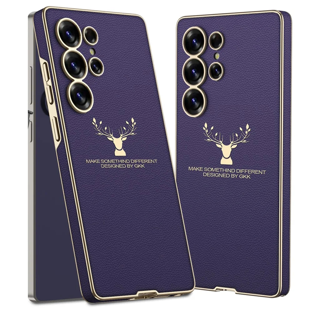 GKK For Samsung Galaxy S25 Ultra Case Deer Pattern PU Covered Hard PC Phone Shell - Purple - 1