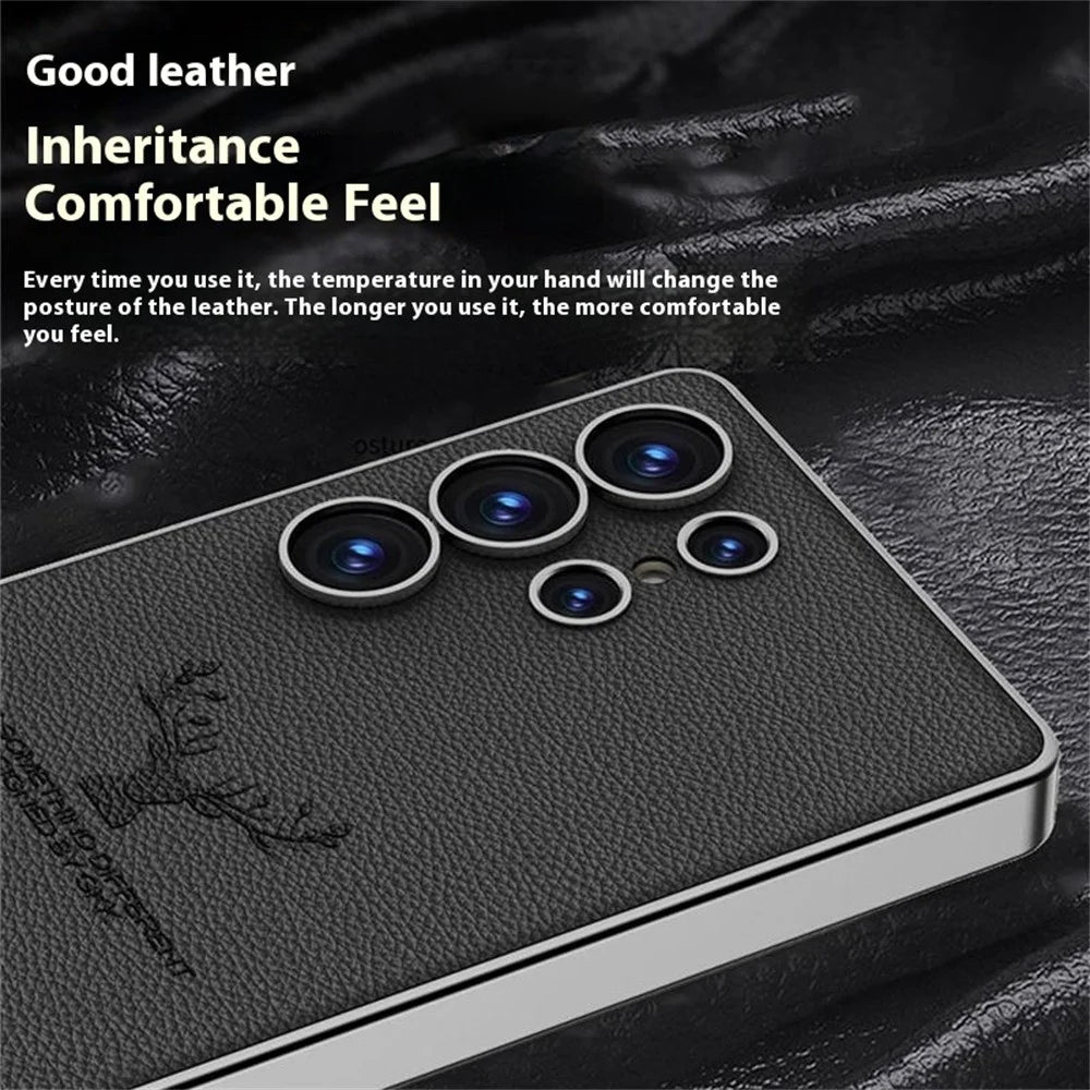 GKK For Samsung Galaxy S25 Ultra Case Deer Pattern Electroplating TPU + PC + PU Phone Back Cover - Orange - 2