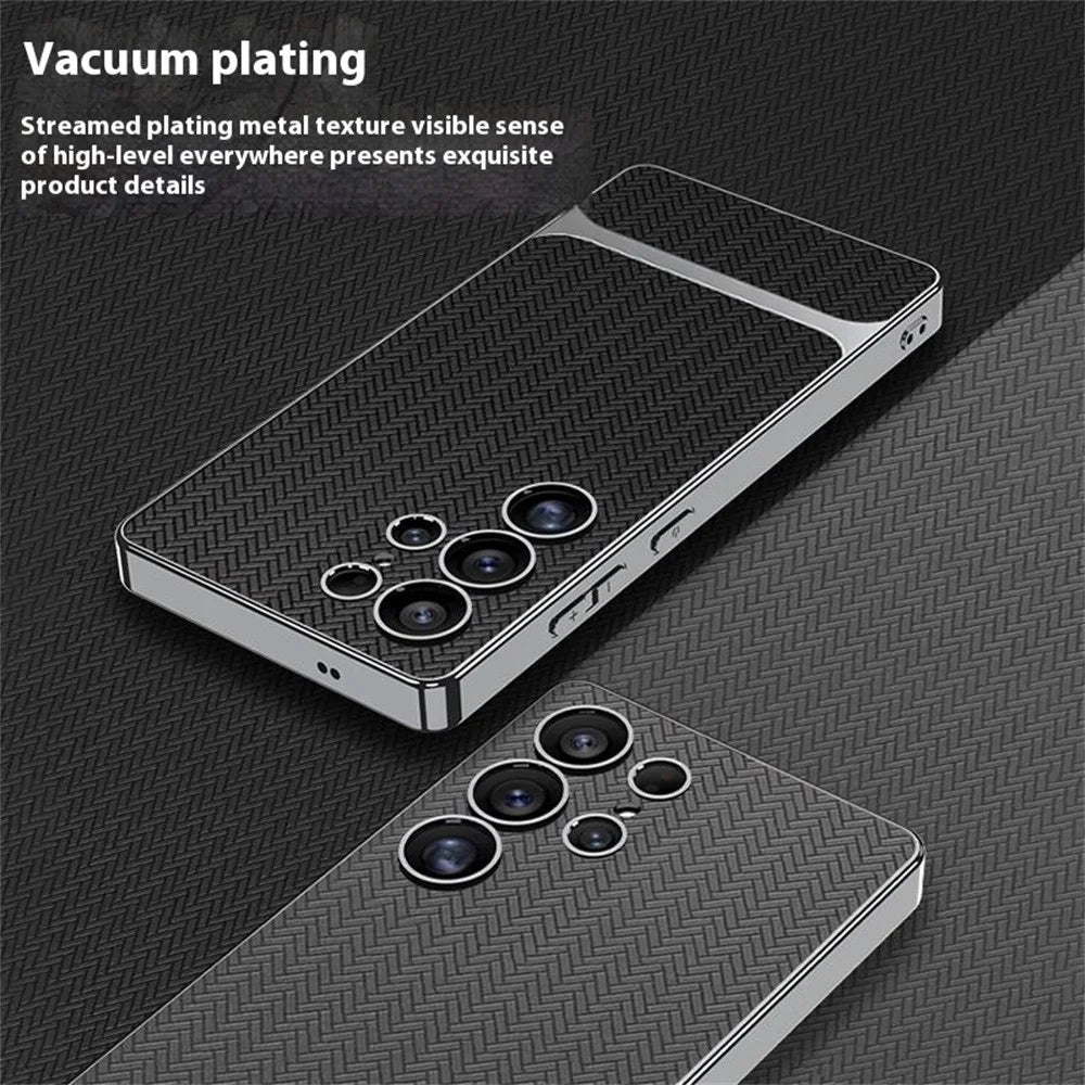 GKK For Samsung Galaxy S25 Ultra Case Woven Pattern Electroplating TPU + PC + PU Phone Back Cover - Black - 4