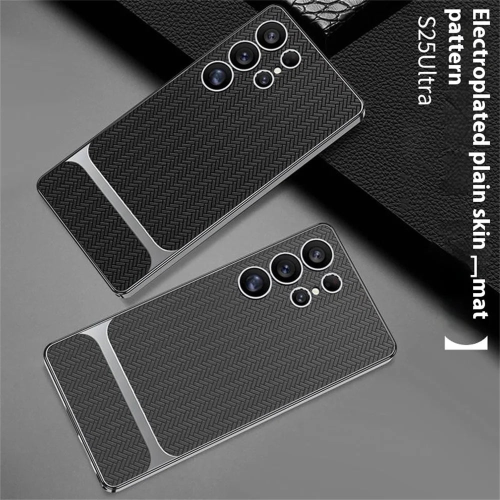 GKK For Samsung Galaxy S25 Ultra Case Woven Pattern Electroplating TPU + PC + PU Phone Back Cover - Black - 5