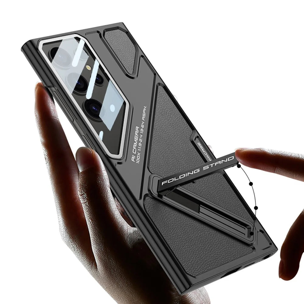 GKK For Samsung Galaxy S24 Ultra Case Shockproof PC + PU Phone Cover with Kickstand Mecha Style - Black  /  Grey - 2