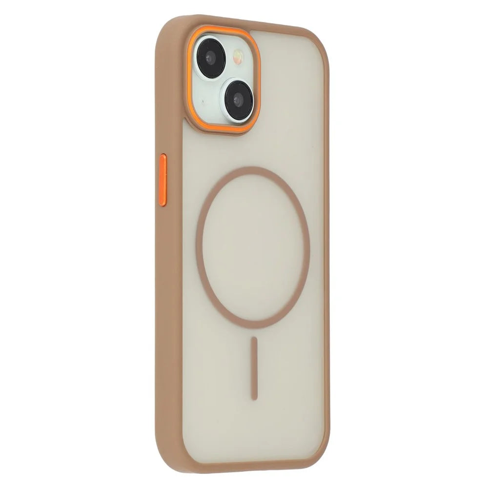 For iPhone 15 Plus Magnetic Case Skin Touch TPU + PC Phone Back Cover - Brown - 1