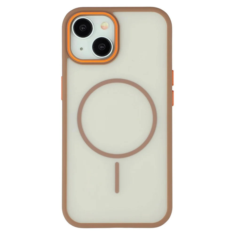 For iPhone 14  /  13 Magnetic Case Skin Touch TPU + PC Phone Back Cover - Brown - 3