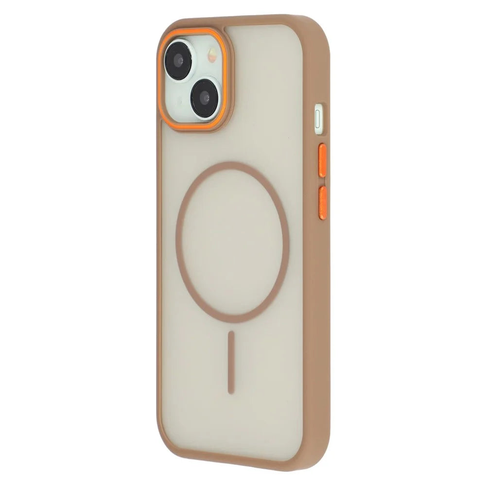 For iPhone 14  /  13 Magnetic Case Skin Touch TPU + PC Phone Back Cover - Brown - 4