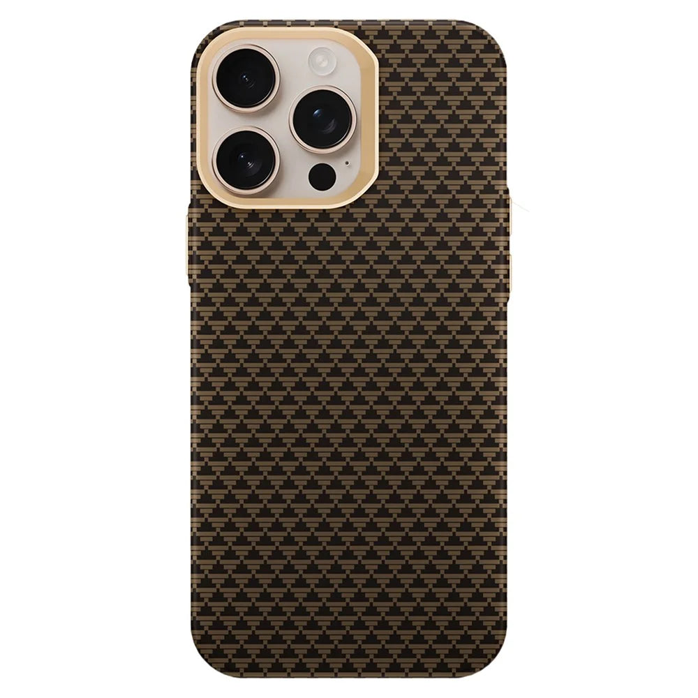 GKK BTGD For iPhone 16 Pro Max Case Woven Texture Compatible with MagSafe Metal + PC Phone Back Cover - Gold - 1
