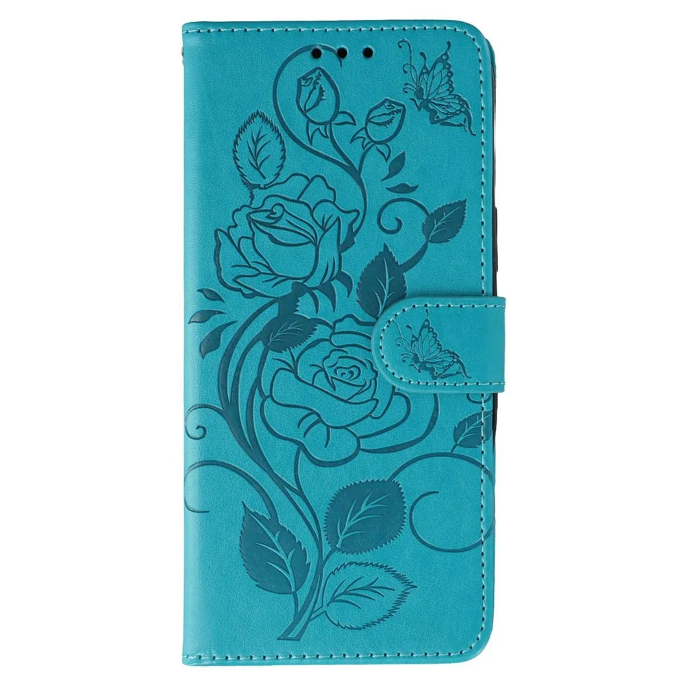 For OnePlus Nord 4 Case Wallet Stand Imprinted Rose Butterfly PU Leather Phone Cover - Blue - 4