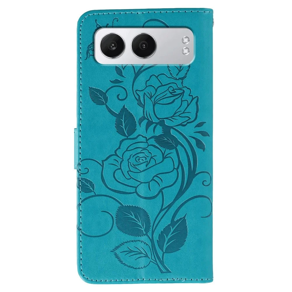 For OnePlus Nord 4 Case Wallet Stand Imprinted Rose Butterfly PU Leather Phone Cover - Blue - 5