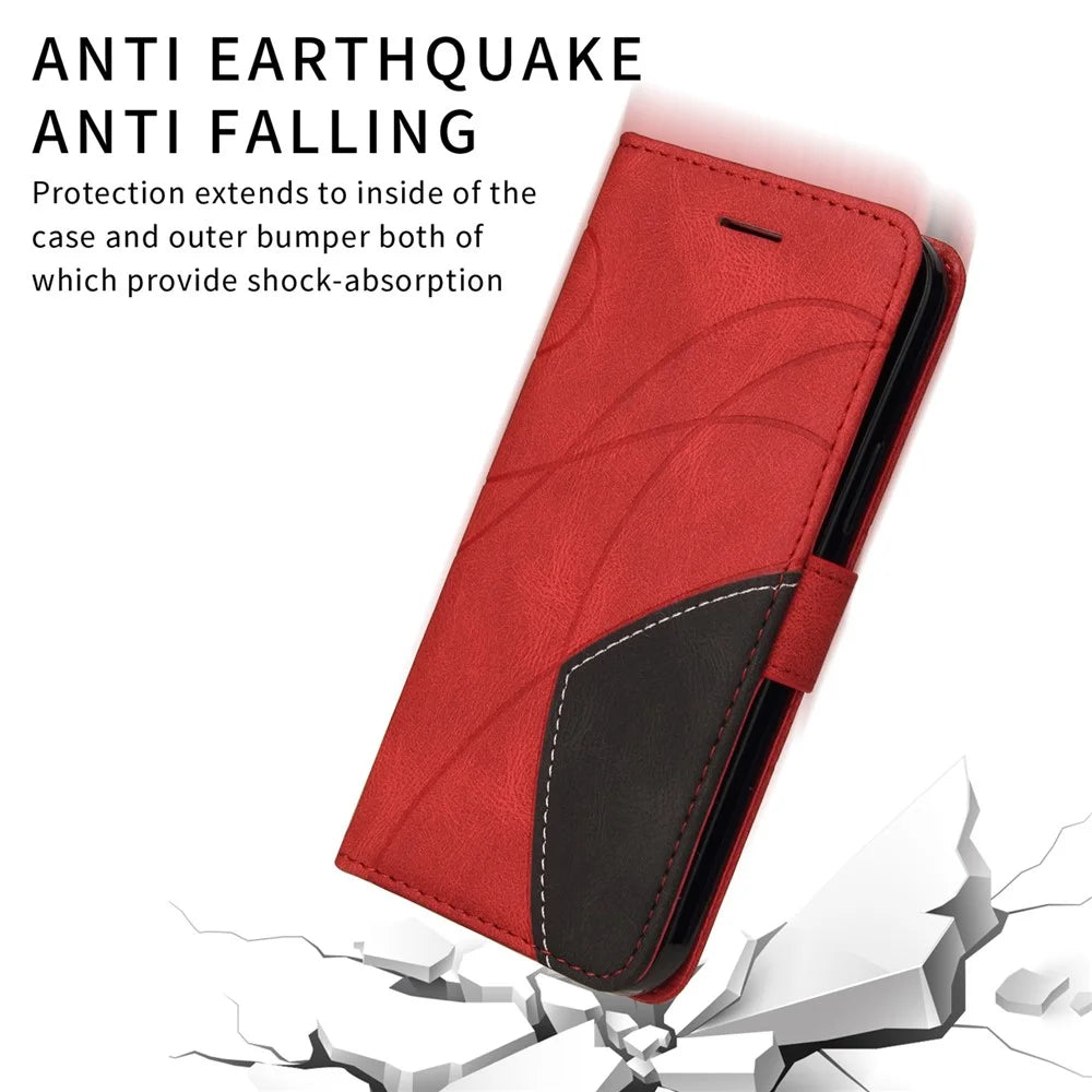 For vivo V50 Lite 5G Leather Phone Case Stand Wallet with Bi-colour Splicing Design - Red - 5
