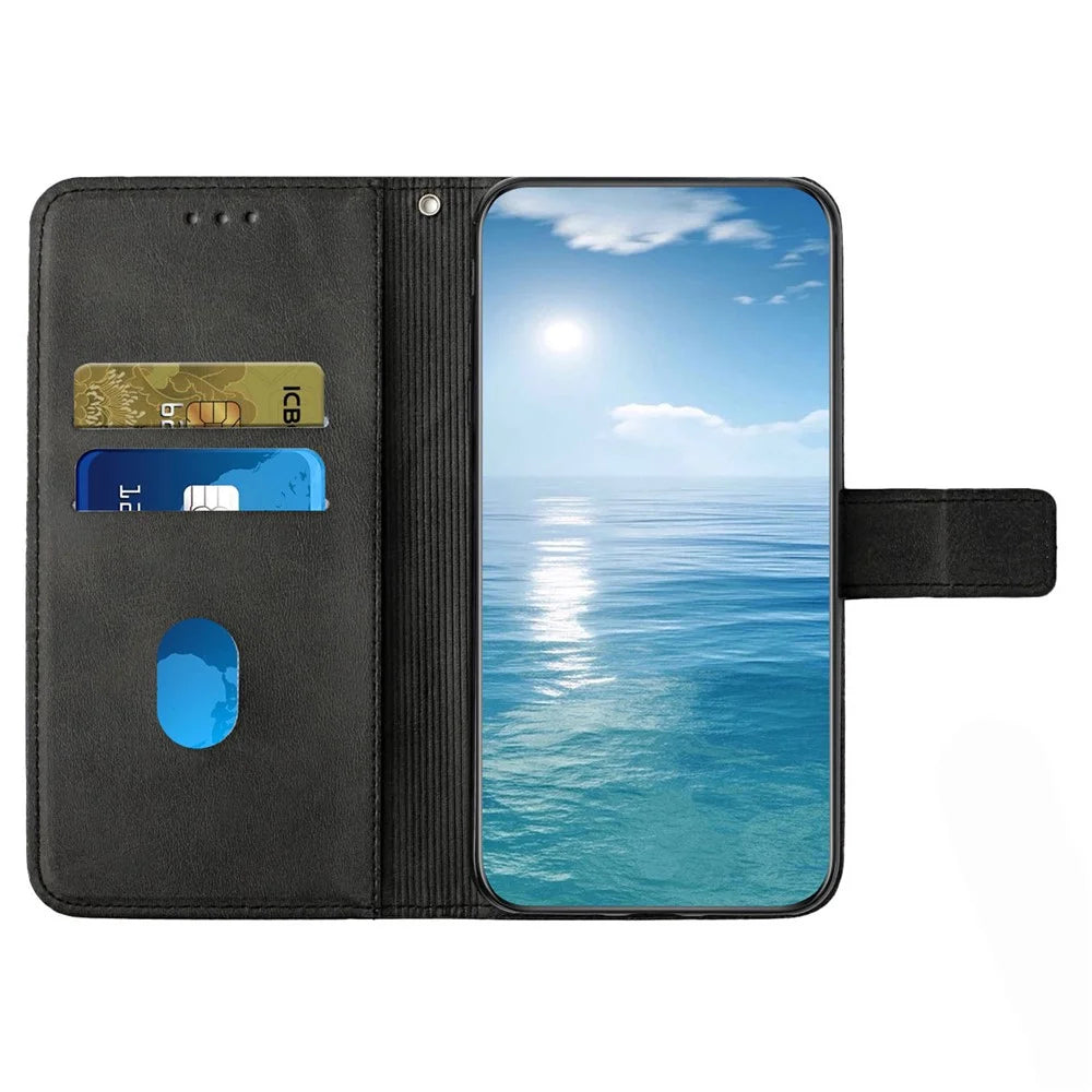 For Samsung Galaxy A56 5G Case Line Pattern Wallet Leather Phone Cover - Black - 3
