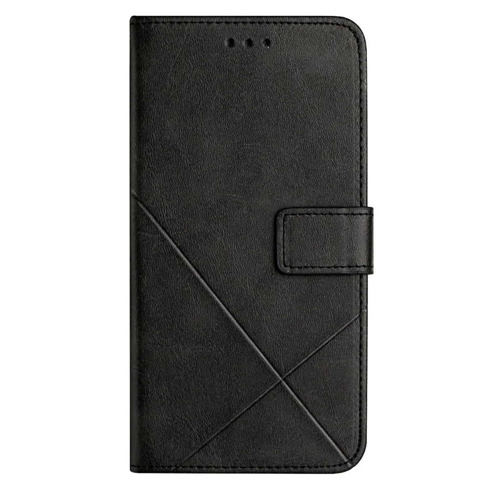 For Samsung Galaxy A56 5G Case Line Pattern Wallet Leather Phone Cover - Black - 6