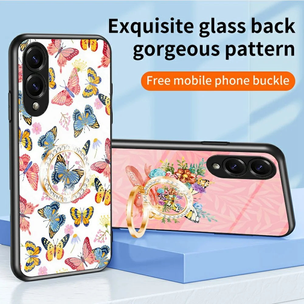 For Samsung Galaxy S25 Edge Case Butterfly Pattern TPU + Tempered Glass Protective Phone Cover - Colorful Butterfly - 2