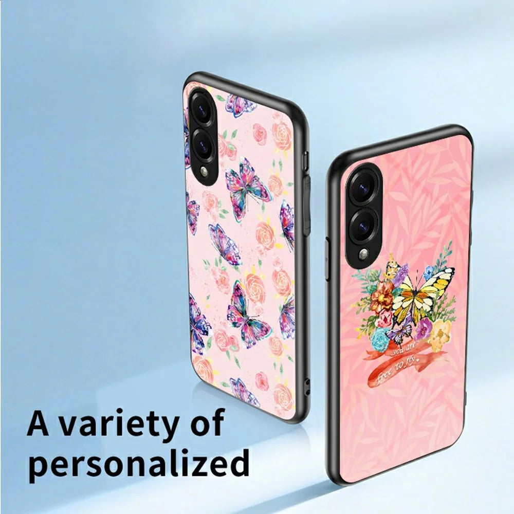 For Samsung Galaxy S25 Edge Case Butterfly Pattern TPU + Tempered Glass Protective Phone Cover - Colorful Butterfly - 4