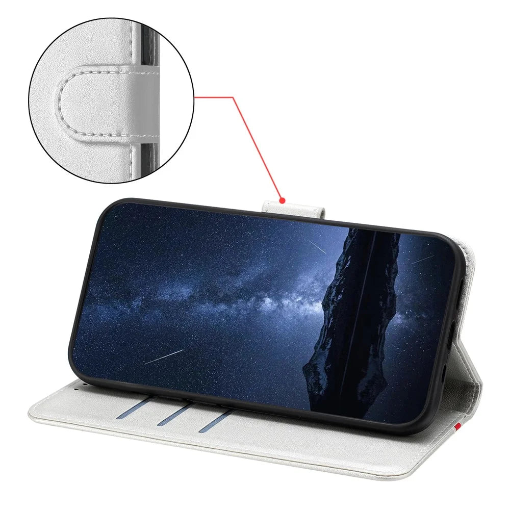 For Samsung Galaxy A05 4G Phone Cases Wallet Stand Color Splicing Leather Cover with Magnetic Clasp - Silver - 5