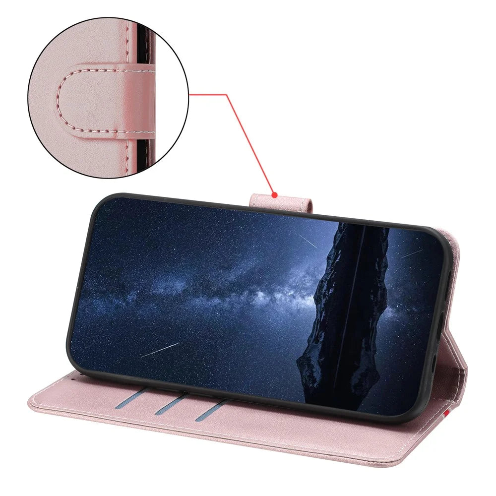 For Samsung Galaxy A16 5G Phone Cases Wallet Stand Color Splicing Leather Cover with Magnetic Clasp - Rose Gold - 5