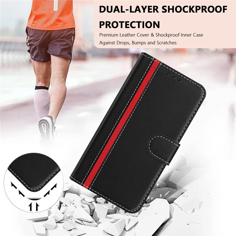 For Samsung Galaxy Xcover7 Phone Cases Wallet Stand Color Splicing Leather Cover with Magnetic Clasp - Black - 3