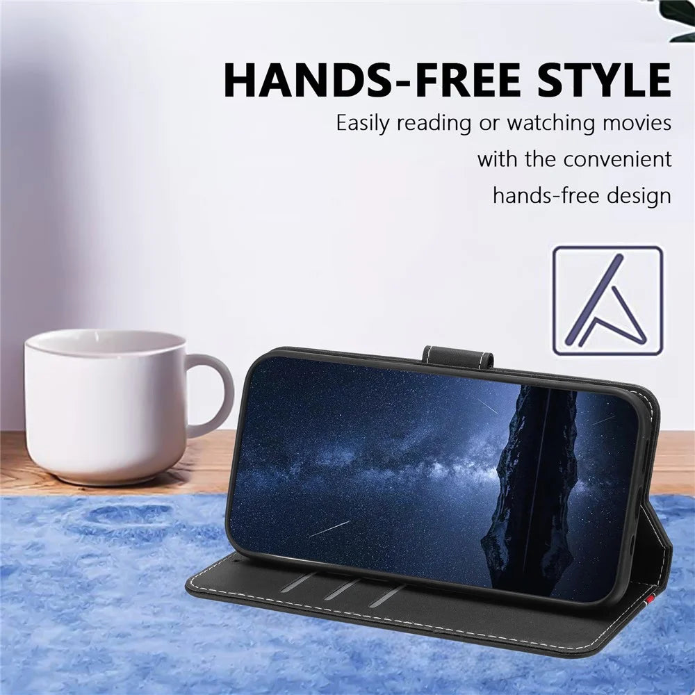 For Samsung Galaxy Xcover7 Phone Cases Wallet Stand Color Splicing Leather Cover with Magnetic Clasp - Black - 4