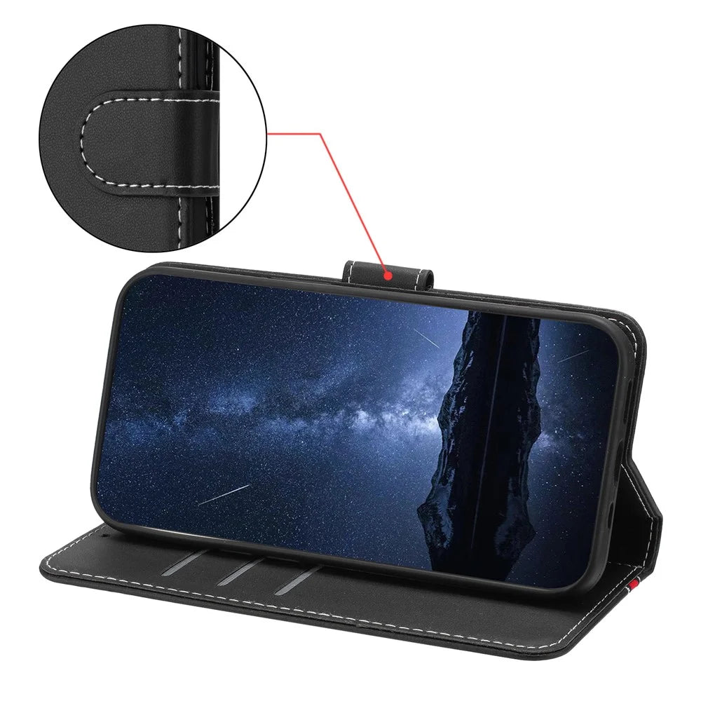 For Samsung Galaxy Xcover7 Phone Cases Wallet Stand Color Splicing Leather Cover with Magnetic Clasp - Black - 5
